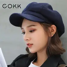 COKK Autumn Winter Hats for Women Solid Plain Octagonal Newsboy Cap Men Ladies Casual Wool Hat Winter Beret Women Painter Cap