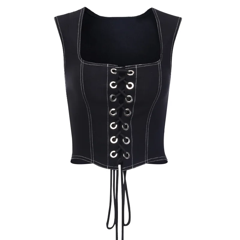 Black Lace-up Bandage Crop Top Low cut Square Neck Sleeveless Denim Tank Top 2020 Fashion Summer Women Sexy Hollow Out Clubwear
Black Lace-up Bandage Crop Top Low cut Square Neck Sleeveless Denim Tank Top 2020 Fashion Summer Women Sexy Hollow Out Clubwear