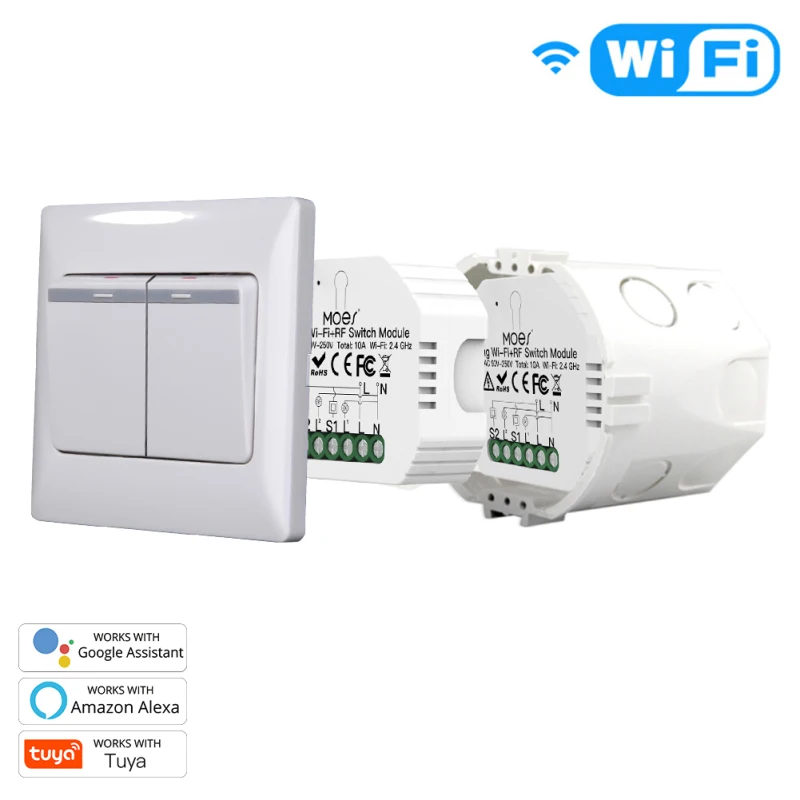 2 Gang 2 Way, Wi-Fi + RF433 умный светильник Модуль автоматического включения света приложение Smart Life/приложение Tuya дистанционного Управление работат...
2 Gang 2 Way, Wi-Fi + RF433 умный светильник Модуль автоматического включения света приложение Smart Life/приложение Tuya дистанционного Управление работат...