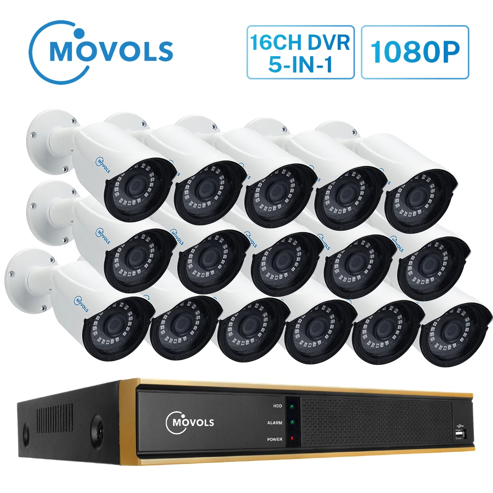 Movols 16CH система видеонаблюдения 16 1080P наружная камера безопасности CCTV DVR комплект