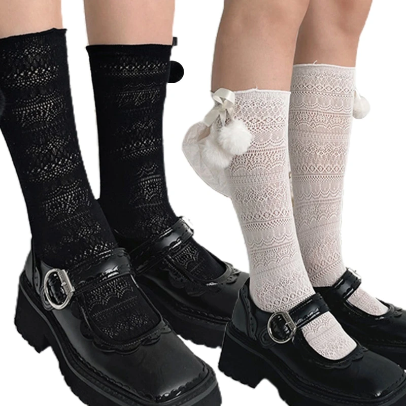 Women Girls Lolita Hollow Out Lace Calf Socks Japanese Style Sweet Plush Ball Satin Bowknot Anime Princess Fishnet Mid Tube L5YB
Women Girls Lolita Hollow Out Lace Calf Socks Japanese Style Sweet Plush Ball Satin Bowknot Anime Princess Fishnet Mid Tube L5YB