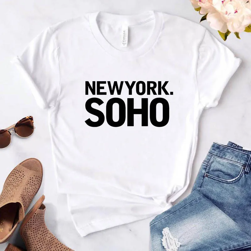 Женская хлопковая футболка с надписью New York Soho забавная женская модная в стиле