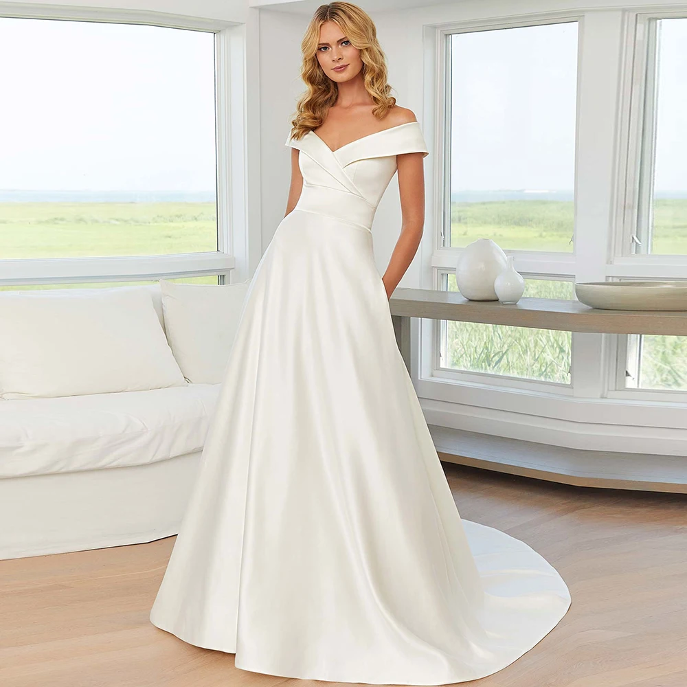 Elegant A Line Wedding Dresses Off The Shoulder With Sweep Train White Ivory Boho Wedding Bridal Gown V-Neck abito da sposa
Elegant A Line Wedding Dresses Off The Shoulder With Sweep Train White Ivory Boho Wedding Bridal Gown V-Neck abito da sposa