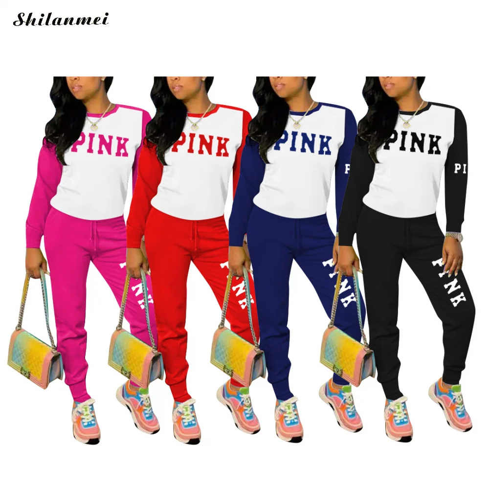 Women Casual Outfits Pink Letter Print 2 Piece Set Female Tracksuit Long Sleeve Tshirt Top And Pants Suit Spring Streetwear 
Women Casual Outfits Pink Letter Print 2 Piece Set Female Tracksuit Long Sleeve Tshirt Top And Pants Suit Spring Streetwear