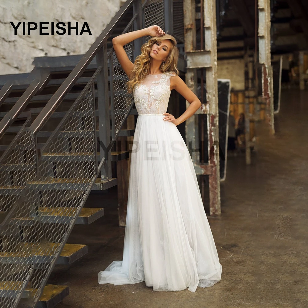 2021 Sexy IIIusion Backless Evening Dress Sleeveless Lace Appliques A-Line Scoop Neck Prom Party Gown robe de soirée de mariage
2021 Sexy IIIusion Backless Evening Dress Sleeveless Lace Appliques A-Line Scoop Neck Prom Party Gown robe de soirée de mariage