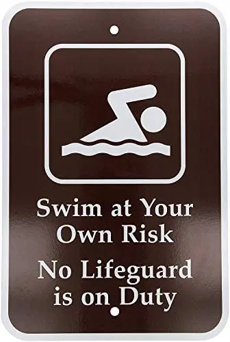 Warning Sign Legend Swim at Your Own Risk No Lifeguard is on Duty with Graphic, White on Brown Road Sign Business Sign Aluminum
Warning Sign Legend Swim at Your Own Risk No Lifeguard is on Duty with Graphic, White on Brown Road Sign Business Sign Aluminum