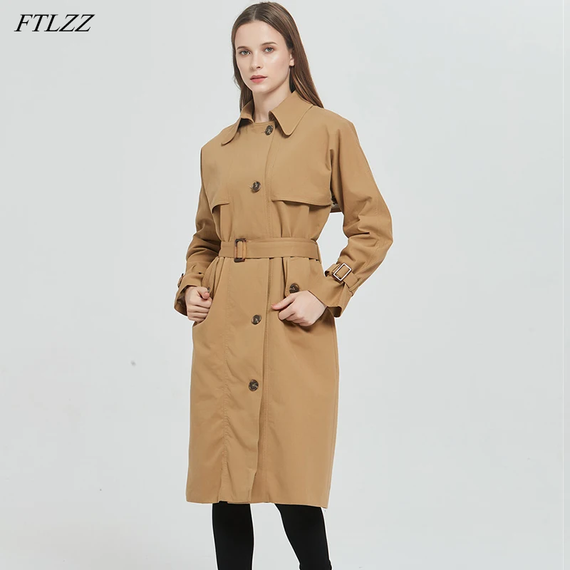 FTLZZ New Spring Women Vintage Turn-down Collar Single Breasted Long Trench Elegant Slim Khaki Windbreaker Coat with Belt 
FTLZZ New Spring Women Vintage Turn-down Collar Single Breasted Long Trench Elegant Slim Khaki Windbreaker Coat with Belt