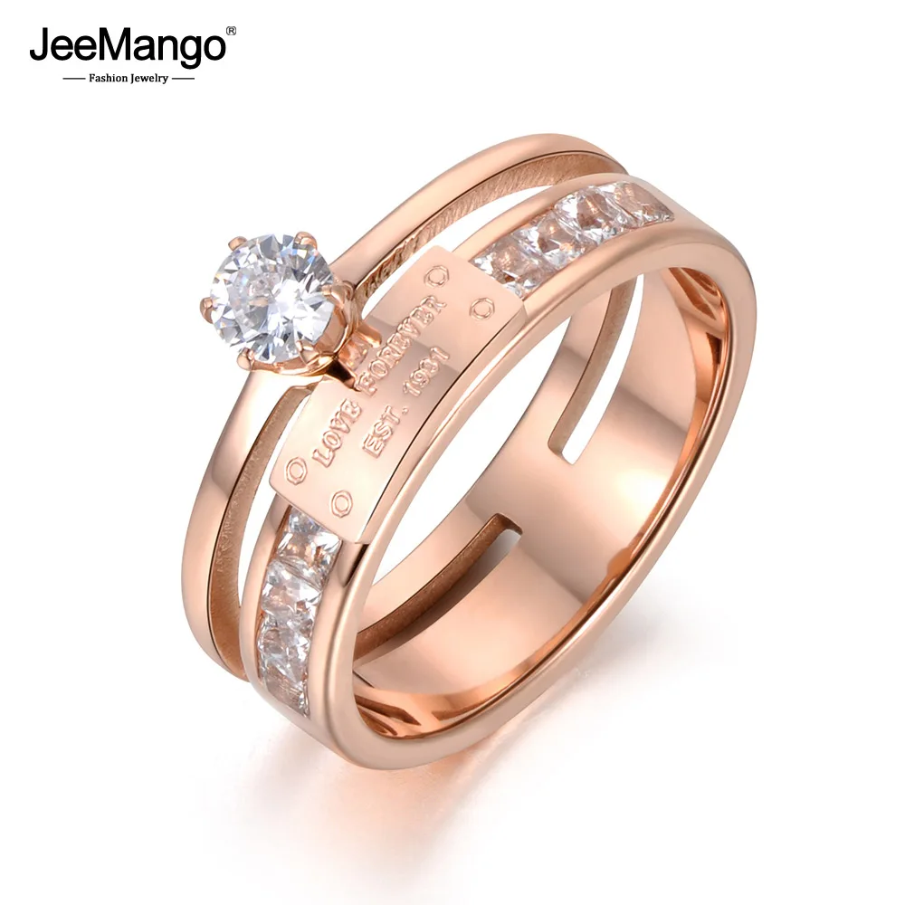 Модные обручальные кольца JeeMango из нержавеющей стали с кристаллами ААА цвет