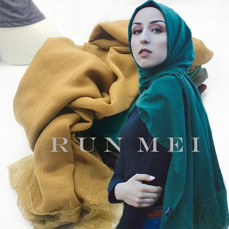 

JTVOVO RUNMEIFA 2021 новый летний мусульманский кружевной дышащий Хиджаб Женский однотонный модный тонкий тюрбан шаль платок на голову