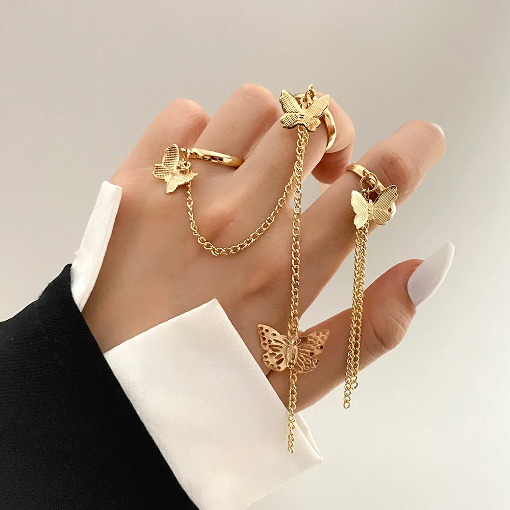 Butterfly Chain Opening Ring Set for Women Trendy Gold Silver Color Adjustable Gothic Cross Stackable Knuckle Rings
Butterfly Chain Opening Ring Set for Women Trendy Gold Silver Color Adjustable Gothic Cross Stackable Knuckle Rings