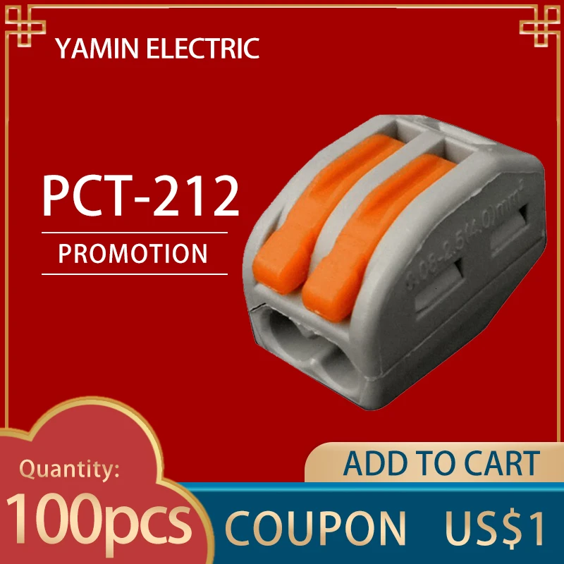 PCT-212 (100pcs) Terminal Block Universal Compact Wire Wiring Connector 2 Pin Conductor With Lever 0.08-2.5mm2 PCT212
PCT-212 (100pcs) Terminal Block Universal Compact Wire Wiring Connector 2 Pin Conductor With Lever 0.08-2.5mm2 PCT212
