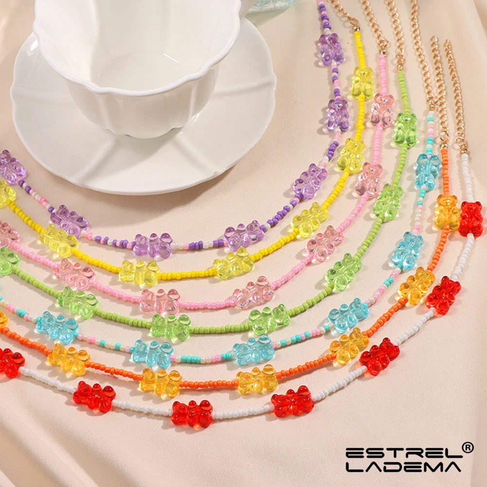Korean Cute Colorful Transparent Gummy Bears Beaded Necklace For Women Girls Simple Bear Seed Beads Strand Necklaces Y2k Jewelry
Korean Cute Colorful Transparent Gummy Bears Beaded Necklace For Women Girls Simple Bear Seed Beads Strand Necklaces Y2k Jewelry