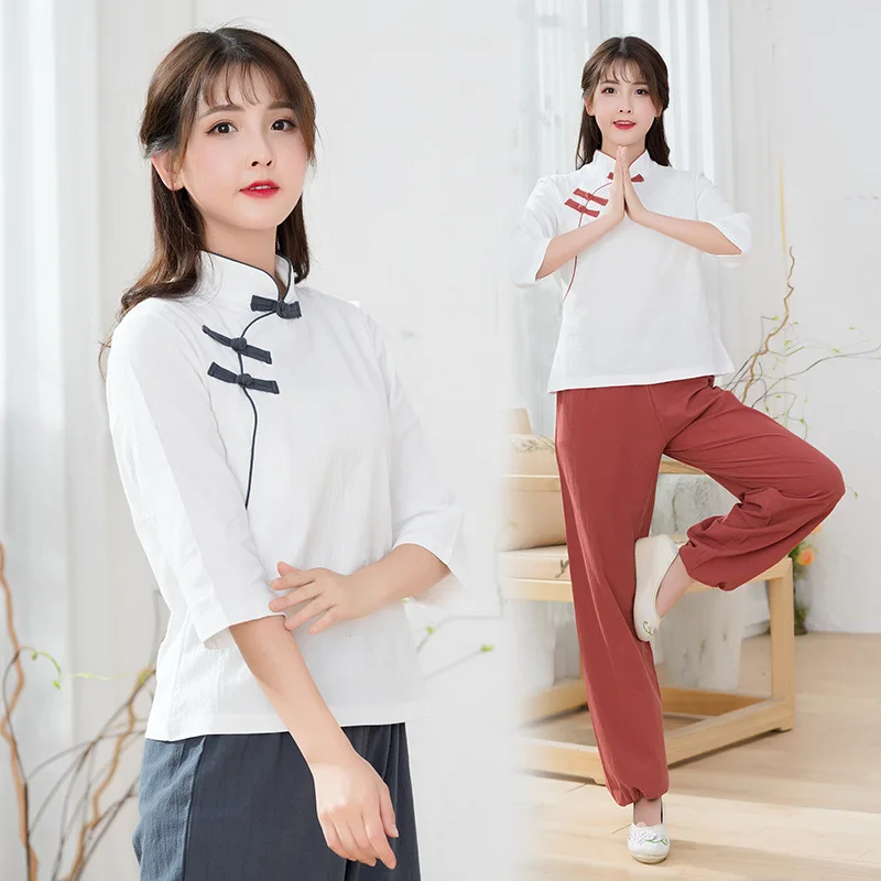 Women Yoga Set Linen Retro Patchwork Yoga Shirt Loose Wide Leg Yoga Pant Meditation Uniforms Tai Chi Kungfu Martial Arts Clothes
Women Yoga Set Linen Retro Patchwork Yoga Shirt Loose Wide Leg Yoga Pant Meditation Uniforms Tai Chi Kungfu Martial Arts Clothes