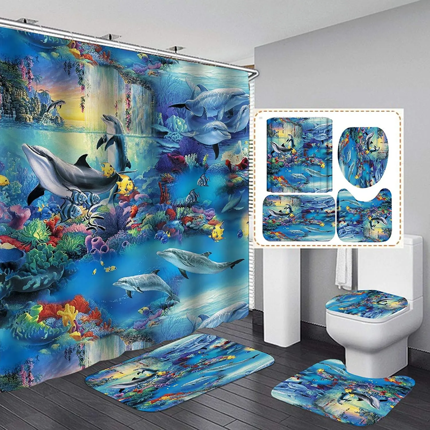 Underwater World Dolphin Shower Curtain Set Carpet Cover Toilet Cover Bath Mat Pad Set Bathroom Curtain With 12 Hooks Home
Underwater World Dolphin Shower Curtain Set Carpet Cover Toilet Cover Bath Mat Pad Set Bathroom Curtain With 12 Hooks Home