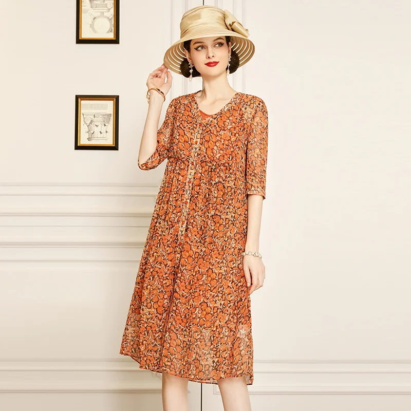 SHZQ Fashion Printed Chiffon Dress 2021 New Summer Slim Versatile Medium Length Skirt 5 / 4 Sleeve Large Size Skirt
SHZQ Fashion Printed Chiffon Dress 2021 New Summer Slim Versatile Medium Length Skirt 5 / 4 Sleeve Large Size Skirt