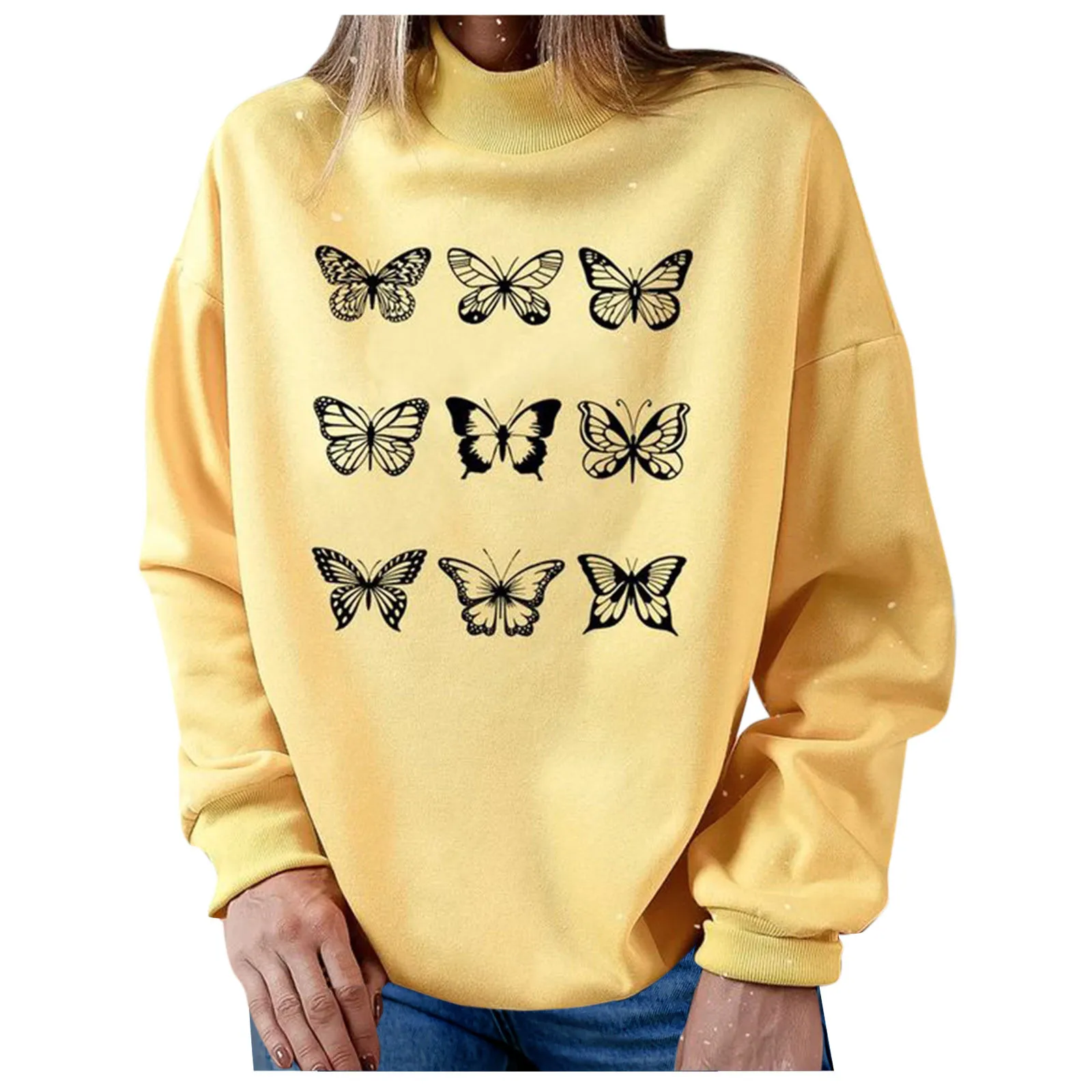 Women Butterfly Printed Sweatshirts Harajuku Turtleneck Casual Pullover Tops Autumn Long Sleeved Sweetshirts Moletom Feminino
Women Butterfly Printed Sweatshirts Harajuku Turtleneck Casual Pullover Tops Autumn Long Sleeved Sweetshirts Moletom Feminino