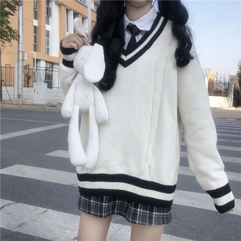 Sweet Mori Girly Black Women Sweater Autumn Casual Pullover V-Neck Long Sleeve Preppy Style Student Knitting Lady Sweater Mujer
Sweet Mori Girly Black Women Sweater Autumn Casual Pullover V-Neck Long Sleeve Preppy Style Student Knitting Lady Sweater Mujer