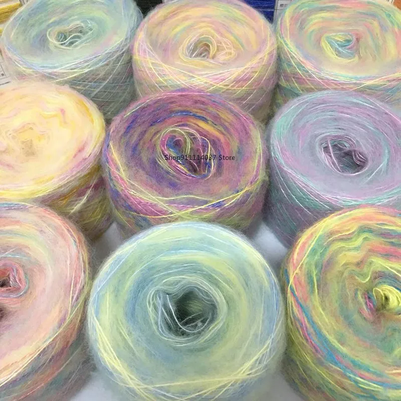 

200g Segment Dyed Mohair Yarn Rainbow Puffy Yarn DIY Hand Knitting Sweater Shawl Crochet Skin-Friendly Baby Wool Cotton Thread