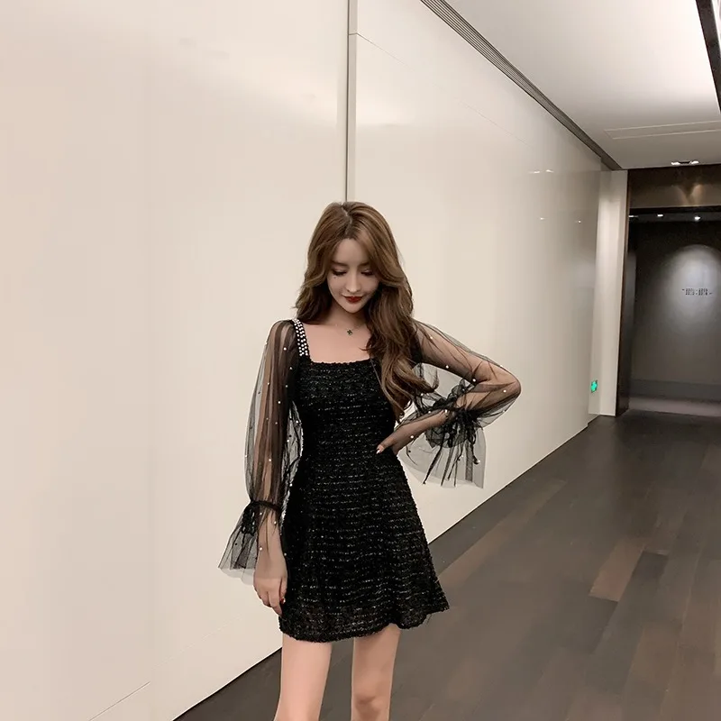 Spring New Solid Perspective Long Sleeve Mesh Patchwork Slim Mini-dress for Women Clothes Fashion Square Collar Dresses Hipster
Spring New Solid Perspective Long Sleeve Mesh Patchwork Slim Mini-dress for Women Clothes Fashion Square Collar Dresses Hipster