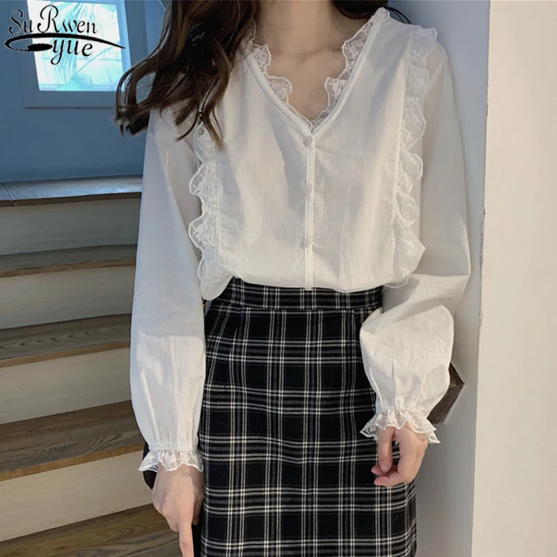 Long Sleeve Lace Shirt with Lace Blouse Sexy Women Cotton Shirts Casual Vintage V-neck Korean Elegant Women Tops Blusas 10913
Long Sleeve Lace Shirt with Lace Blouse Sexy Women Cotton Shirts Casual Vintage V-neck Korean Elegant Women Tops Blusas 10913