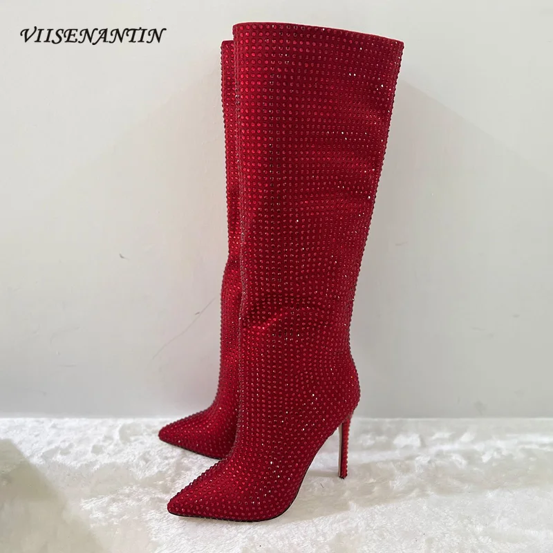 New Red Sexy Full Crystal Pointed Toe High Heel Fashion Long Boots Blingbling Shiny High Quality Party Catwalk Knee-length Boots
New Red Sexy Full Crystal Pointed Toe High Heel Fashion Long Boots Blingbling Shiny High Quality Party Catwalk Knee-length Boots