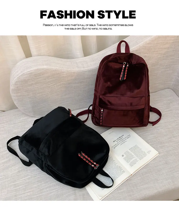 New 2020 Velvet backpack Velvet solid color school bag Campus Backpack backpack women
New 2020 Velvet backpack Velvet solid color school bag Campus Backpack backpack women