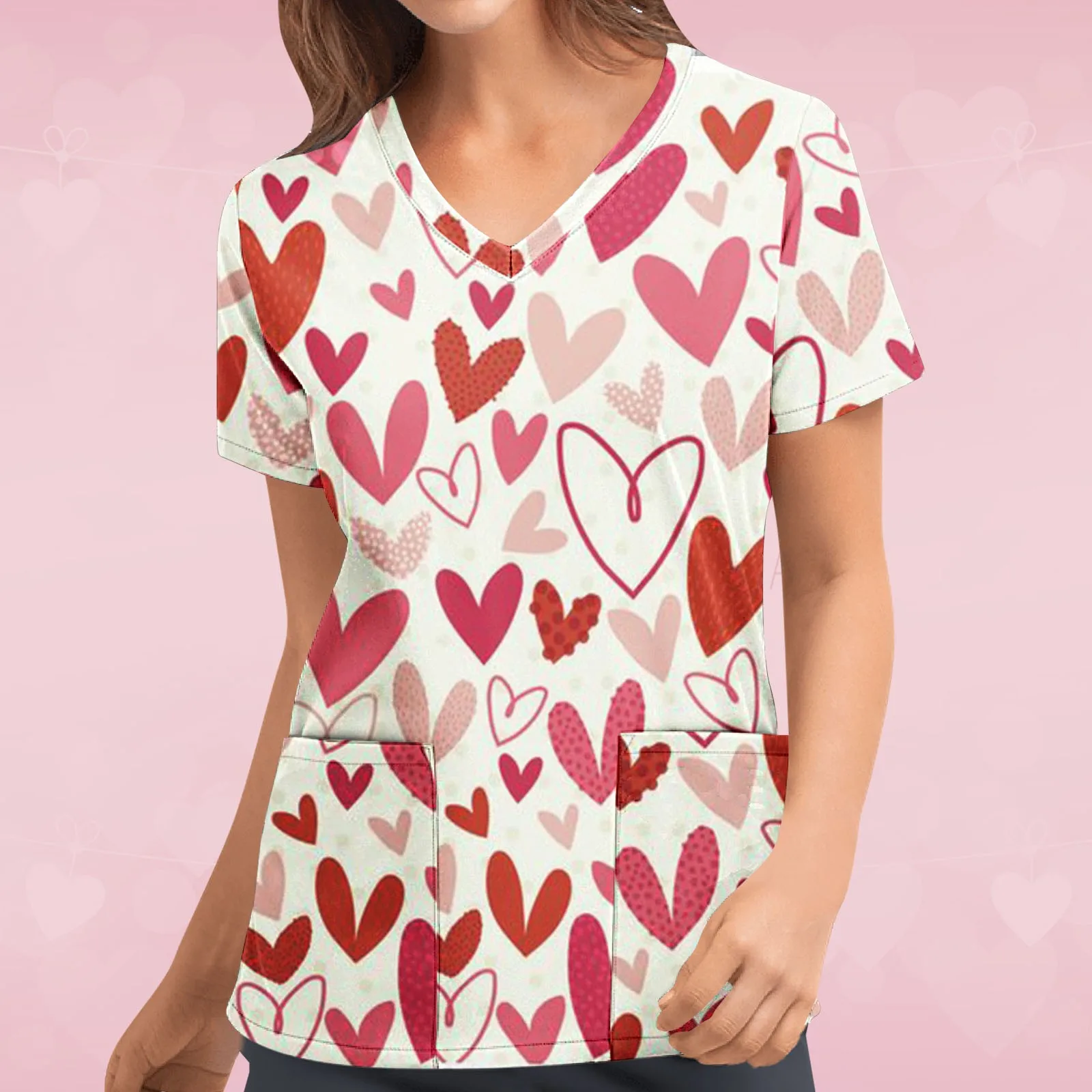 Women Valentine's Day T-Shirts Tops Love Printed Nurse Working Uniforms With Pocket Short Sleeve V-neck Tee Shirts
Women Valentine's Day T-Shirts Tops Love Printed Nurse Working Uniforms With Pocket Short Sleeve V-neck Tee Shirts