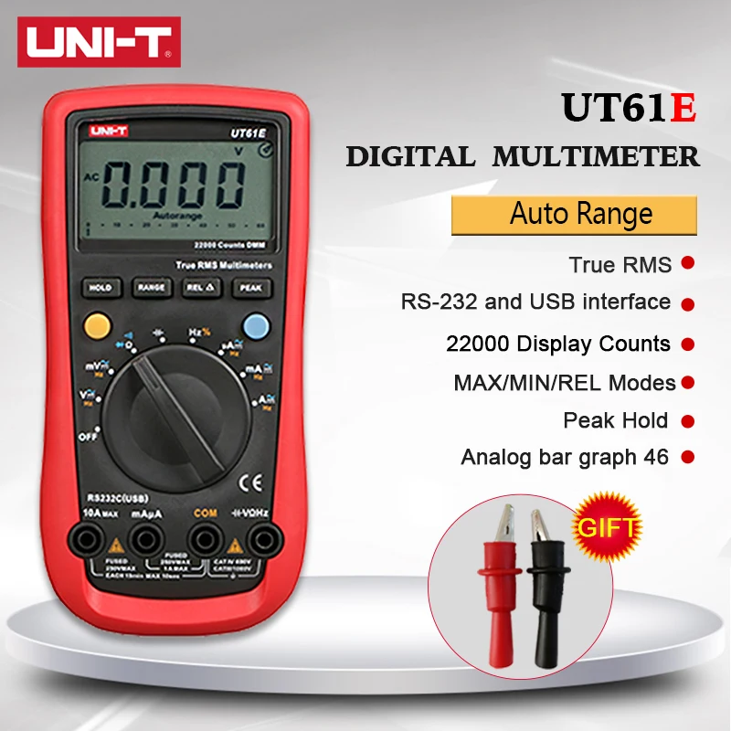 UNI-T UT61E True RMS Digital Multimeter AC DC Volt Ampere Ohm Meter Capacitor Transistor Tester Data Peak
UNI-T UT61E True RMS Digital Multimeter AC DC Volt Ampere Ohm Meter Capacitor Transistor Tester Data Peak