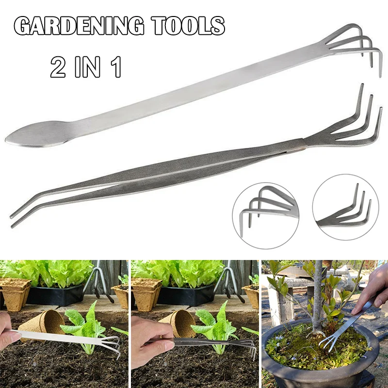 2 in 1 Stainless Steel Bonsai Gardening Tools Root Rake Spatula Tweezers Garden MJJ88 
2 in 1 Stainless Steel Bonsai Gardening Tools Root Rake Spatula Tweezers Garden MJJ88