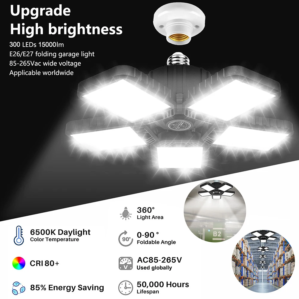 LED Garage Light LED High Bay Workshop Ceiling Light Warehouse Lighting Bulb 100W Adjustable 5 Leaf Deformable Lamp For Garage
LED Garage Light LED High Bay Workshop Ceiling Light Warehouse Lighting Bulb 100W Adjustable 5 Leaf Deformable Lamp For Garage