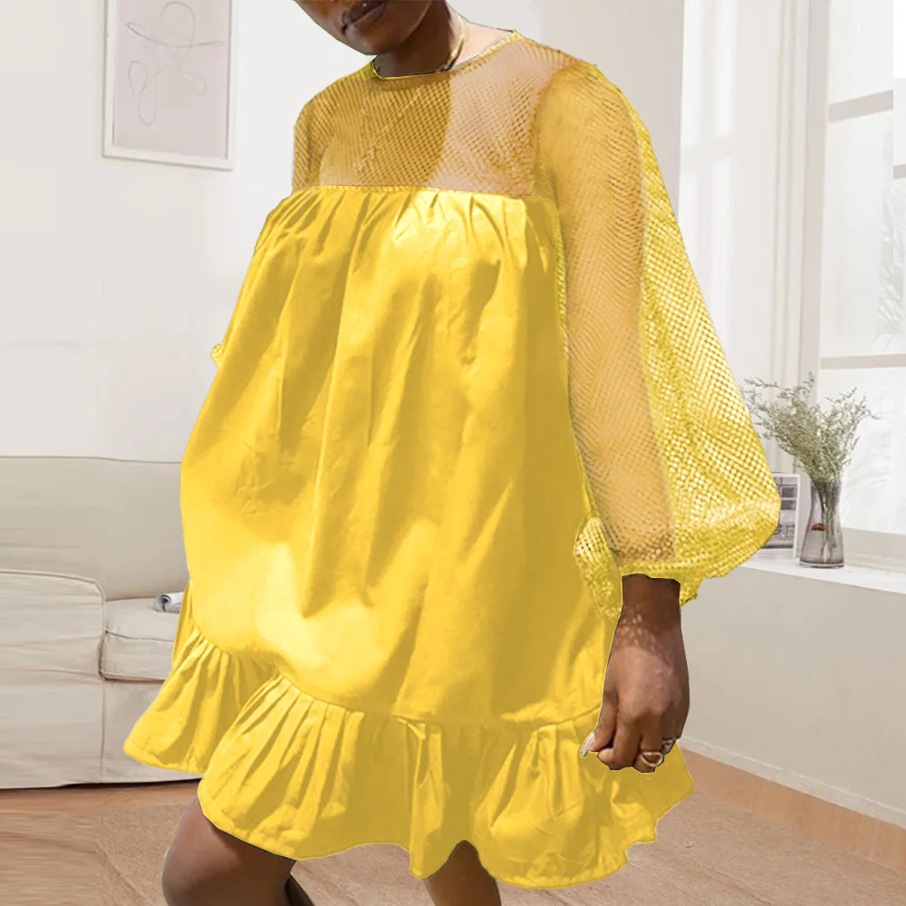 Women Loose Dress Patchwork Mesh Lantern Sleeves Hollow Out Oversized Big Size Casual Female Gowns XXL 2021 Summer Fashion New
Women Loose Dress Patchwork Mesh Lantern Sleeves Hollow Out Oversized Big Size Casual Female Gowns XXL 2021 Summer Fashion New