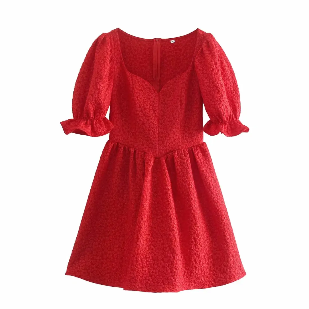 2022 Fashion Women Red Flower Jaquard Dress Square Collar Short Sleeve Office Ladies Mini Dress
2022 Fashion Women Red Flower Jaquard Dress Square Collar Short Sleeve Office Ladies Mini Dress