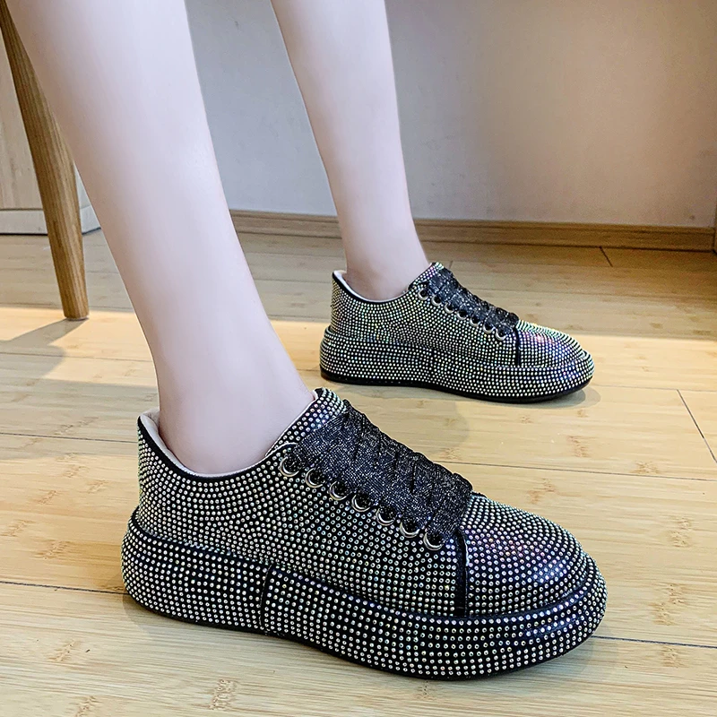 Rimocy Platform Crystal Vulcanize Shoes Women Autumn Round Toe Thick Bottom Lace-up Sneakers Woman 2021 Luxury Rhinestones Flats
Rimocy Platform Crystal Vulcanize Shoes Women Autumn Round Toe Thick Bottom Lace-up Sneakers Woman 2021 Luxury Rhinestones Flats