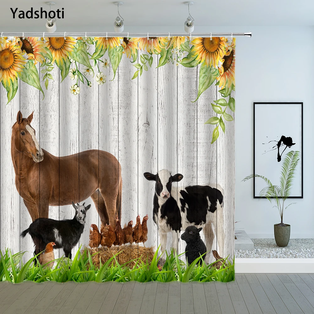 Farm Animal Shower Curtains Cow Horse Poultry Watercolor Sunflower Flower Vintage Plank Pattern Bathroom Decor Cloth Curtain Set
Farm Animal Shower Curtains Cow Horse Poultry Watercolor Sunflower Flower Vintage Plank Pattern Bathroom Decor Cloth Curtain Set