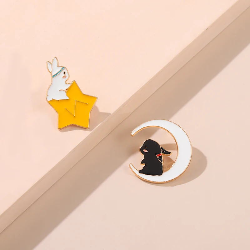 Black White Rabbit Moon Star Enamel Pin The Untamed Brooch Bag Cloth Lapel Badge Cartoon Animal Jewelry Gifts for Best Friends
Black White Rabbit Moon Star Enamel Pin The Untamed Brooch Bag Cloth Lapel Badge Cartoon Animal Jewelry Gifts for Best Friends