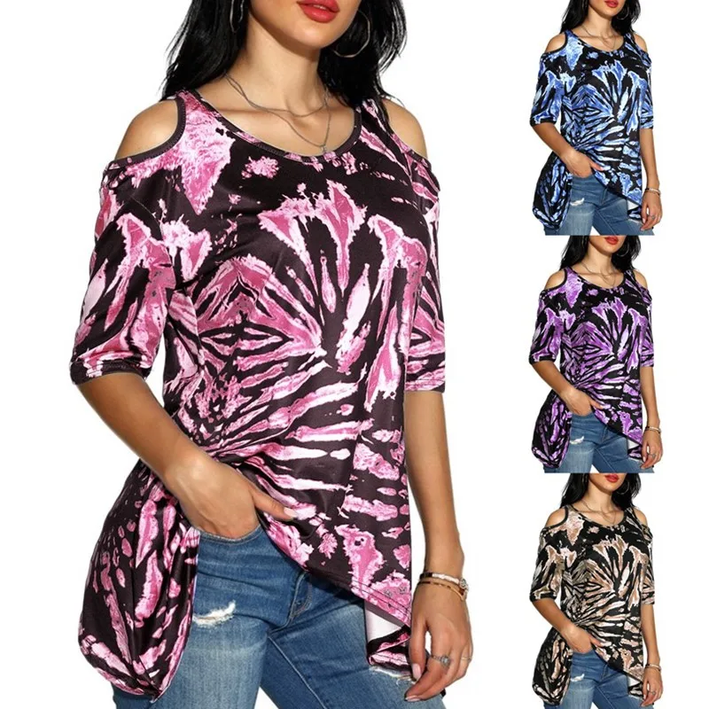 2021 Summer New Women's T-shirt Top Tie-dye Printing Off-shoulder Irregular Short-sleeved Top Graphic T Shirts Oversized T Shirt
2021 Summer New Women's T-shirt Top Tie-dye Printing Off-shoulder Irregular Short-sleeved Top Graphic T Shirts Oversized T Shirt
