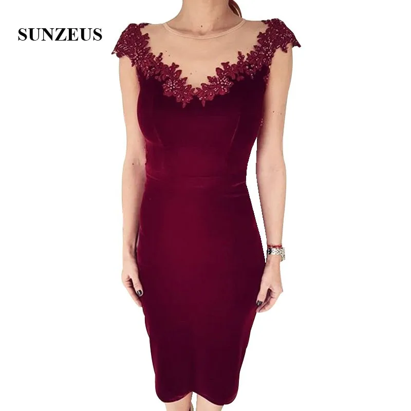 Sheath Knee Length Cap Sleeves Homecoming Dresses Burgundy Velour Girls Graduation Gown With Appliques Sexy Back Party Dress
Sheath Knee Length Cap Sleeves Homecoming Dresses Burgundy Velour Girls Graduation Gown With Appliques Sexy Back Party Dress