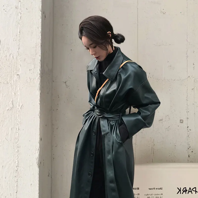 Plus Size Long PU Leather Coat 2021 New Spring Women Casual Loose Belt Windbreaker Trench Coats Slim Autumn Jacket Top Clothes
Plus Size Long PU Leather Coat 2021 New Spring Women Casual Loose Belt Windbreaker Trench Coats Slim Autumn Jacket Top Clothes