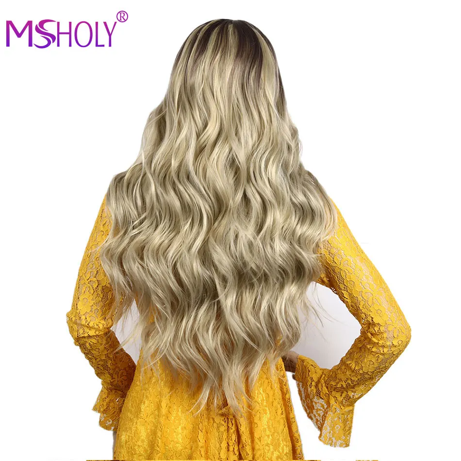 Long Mix Brown Blonde Wig Heat Resistant Synthetic Wigs Body Wave Ombre Hair for Women African American Msholy | Шиньоны и парики