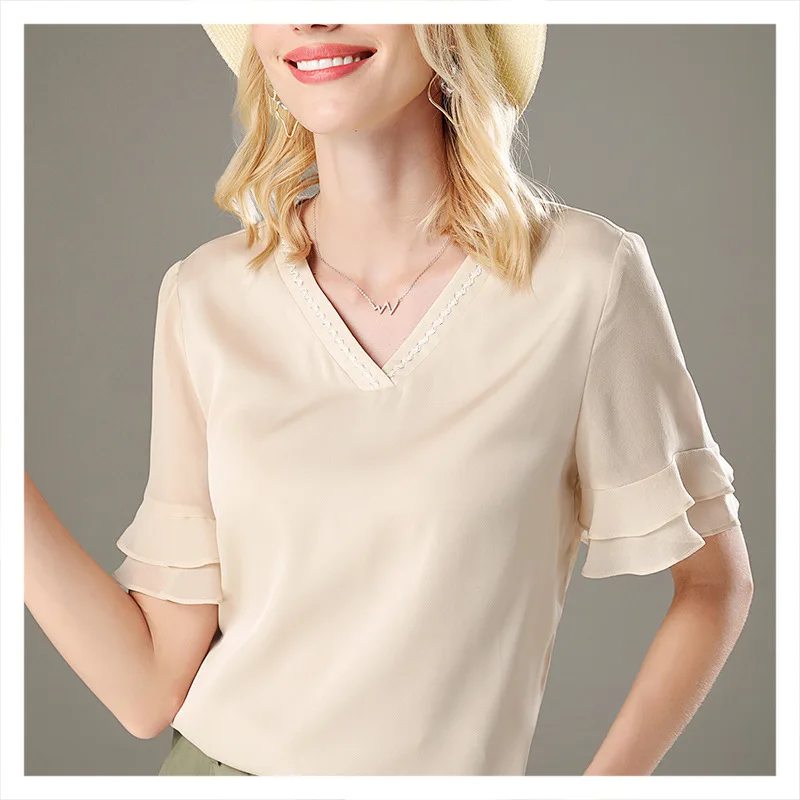Fashion French T-shirt Selection Silk High-Grade Fabric Women's Heavy Top Commuter Shirt
Fashion French T-shirt Selection Silk High-Grade Fabric Women's Heavy Top Commuter Shirt