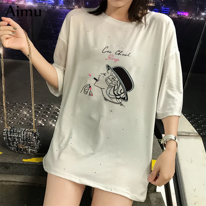 Женская летняя футболка с блестками уличная одежда в стиле Харадзюку принтом