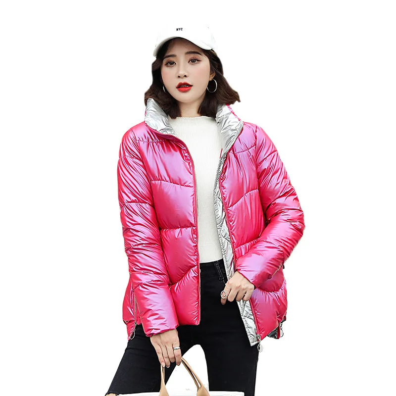 

Ladies New Parka Coat Ladies Standing Collar Pocket Smooth Thick Cotton Clothes Fashion Fall Winter Casual Short Jacket h00194