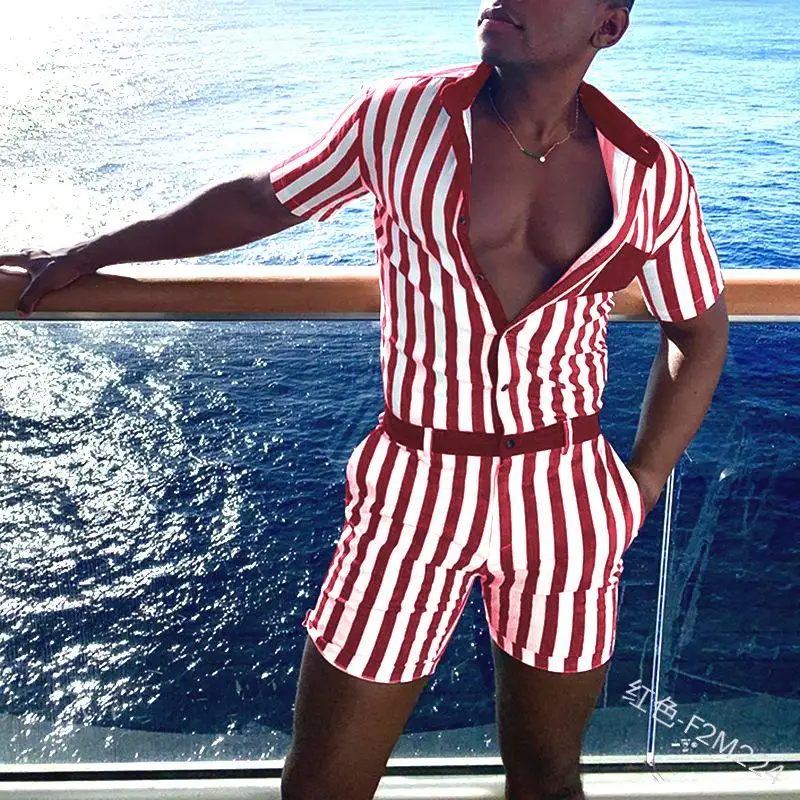 Wepbel Plus Size Jumpsuits Summer Casual Overalls Fashion Vertical Striped Jumpsuit Men Short-Sleeved Shirt Slim Shorts 
Wepbel Plus Size Jumpsuits Summer Casual Overalls Fashion Vertical Striped Jumpsuit Men Short-Sleeved Shirt Slim Shorts