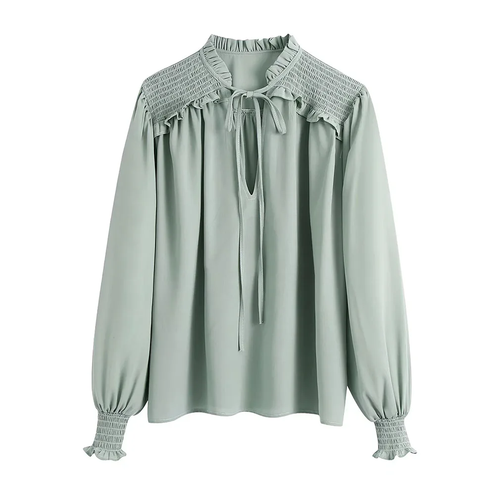 DYLQFS 2021 New Summer Women Vintage Green Thin Elegant Blouse Office Lady Female Loose Ruffled Streetwears Casual Blouse Top
DYLQFS 2021 New Summer Women Vintage Green Thin Elegant Blouse Office Lady Female Loose Ruffled Streetwears Casual Blouse Top