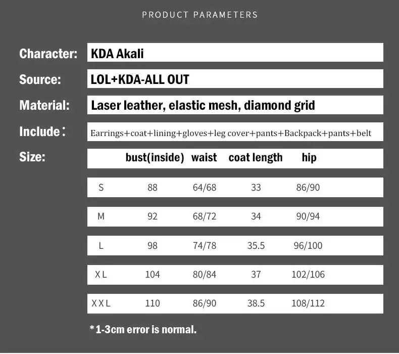 Game LOL K/DA KDA Akali ALL OUT SJ Team Suit Dress Cosplay Costume Halloween Party Outfit For Girls Women New 2020
Game LOL K/DA KDA Akali ALL OUT SJ Team Suit Dress Cosplay Costume Halloween Party Outfit For Girls Women New 2020