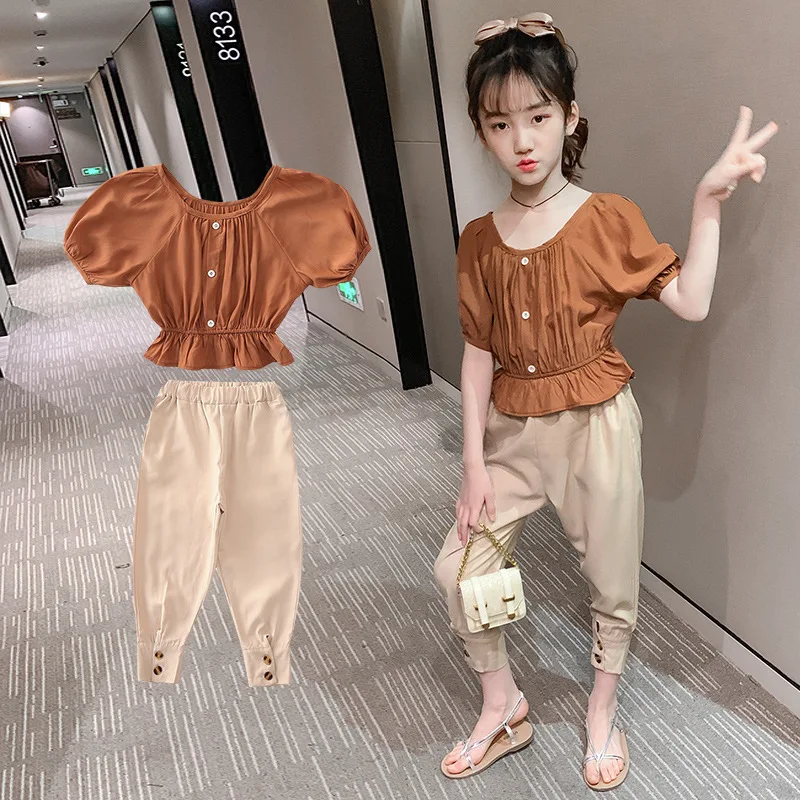 

2020 children summer girls clothing sets blouse+pants 2pcs kids girls clothes set 6 8 10 teens vetement enfant ensemble fille