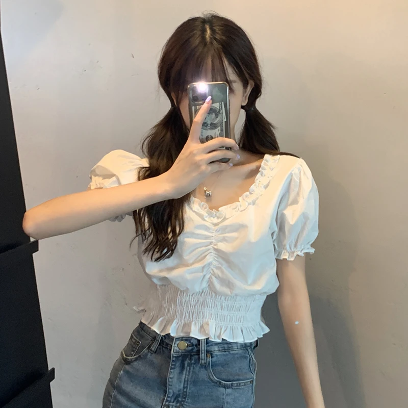 Chic Short Top Women's Tight Waist Small Shirt Summer Wear 2021 Design Sense Niche Bubble Sleeve Square Collar White Shirt
Chic Short Top Women's Tight Waist Small Shirt Summer Wear 2021 Design Sense Niche Bubble Sleeve Square Collar White Shirt