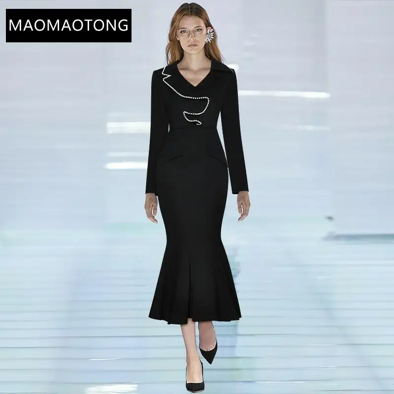Fashion Designer Dress Spring Women's Dress Long Sleeve V-neck Ruffles Beaded Sexy Party Package Hip Mermaid Dresses
Fashion Designer Dress Spring Women's Dress Long Sleeve V-neck Ruffles Beaded Sexy Party Package Hip Mermaid Dresses