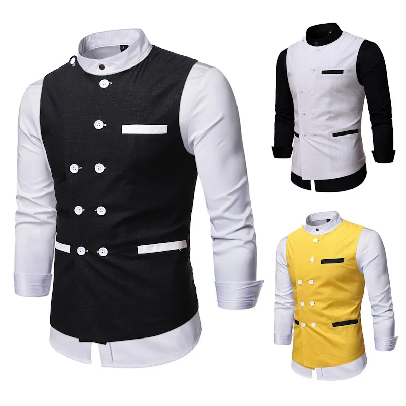 2020 Men's Sleeveless Vest Double Breasted Pocket Stand Collar Solid British Style Male Formal Jacket
2020 Men's Sleeveless Vest Double Breasted Pocket Stand Collar Solid British Style Male Formal Jacket