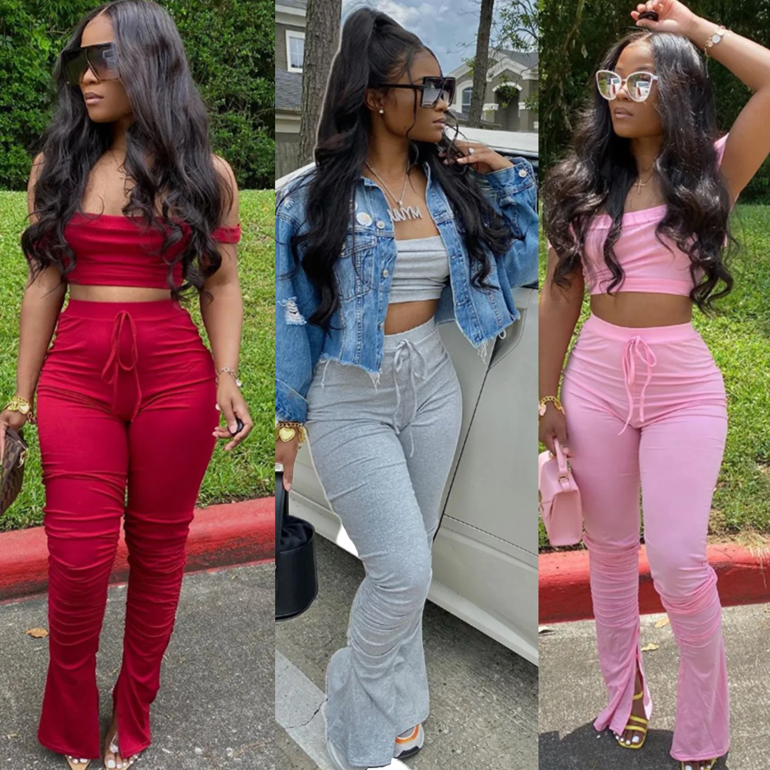 Sport Solid Women Two Piece Set Tracksuits Off Shoulder Crop Tops Stacked Flare Jogger Pants Suit Outfits Matching Set
Sport Solid Women Two Piece Set Tracksuits Off Shoulder Crop Tops Stacked Flare Jogger Pants Suit Outfits Matching Set